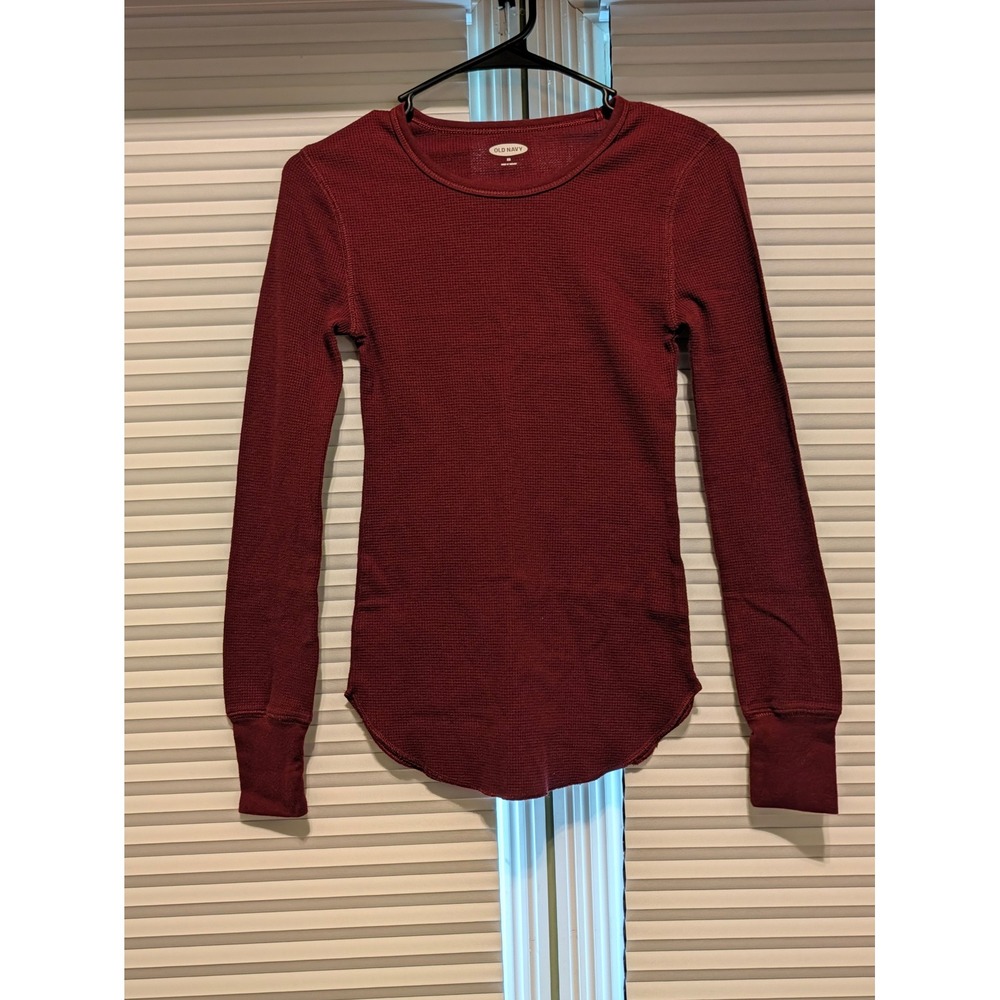 Old Navy Womens XS Thermal Crew Neck Top Wine Stain Waffle Knit 645387-04